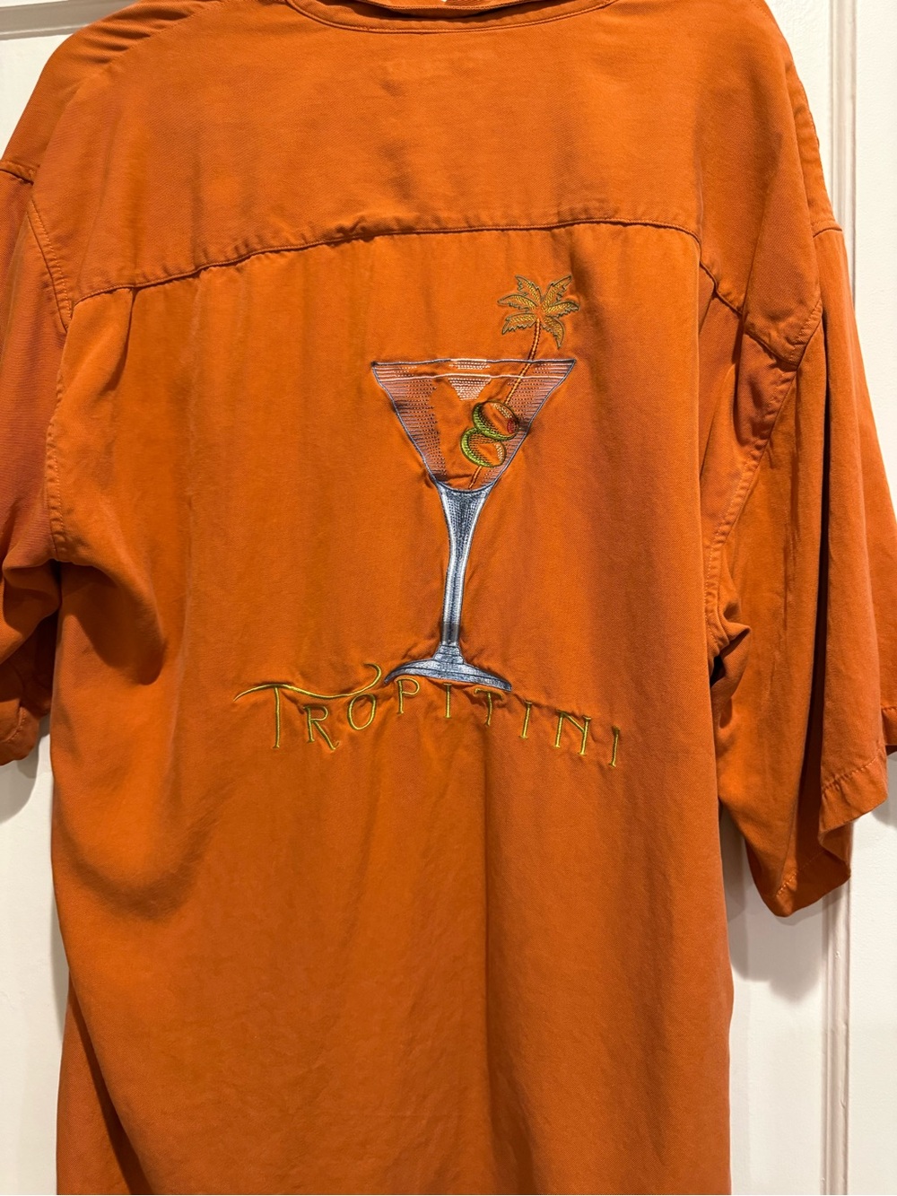Tommy Bahama Orange Tropical Embroidered Cocktail Shirt